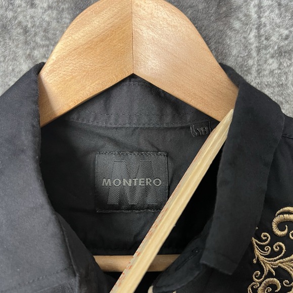 Montero Mens Shirt Large Black Embroidered Horse Western Pearl Snap Rodeo Cowboy - Picture 3 of 6